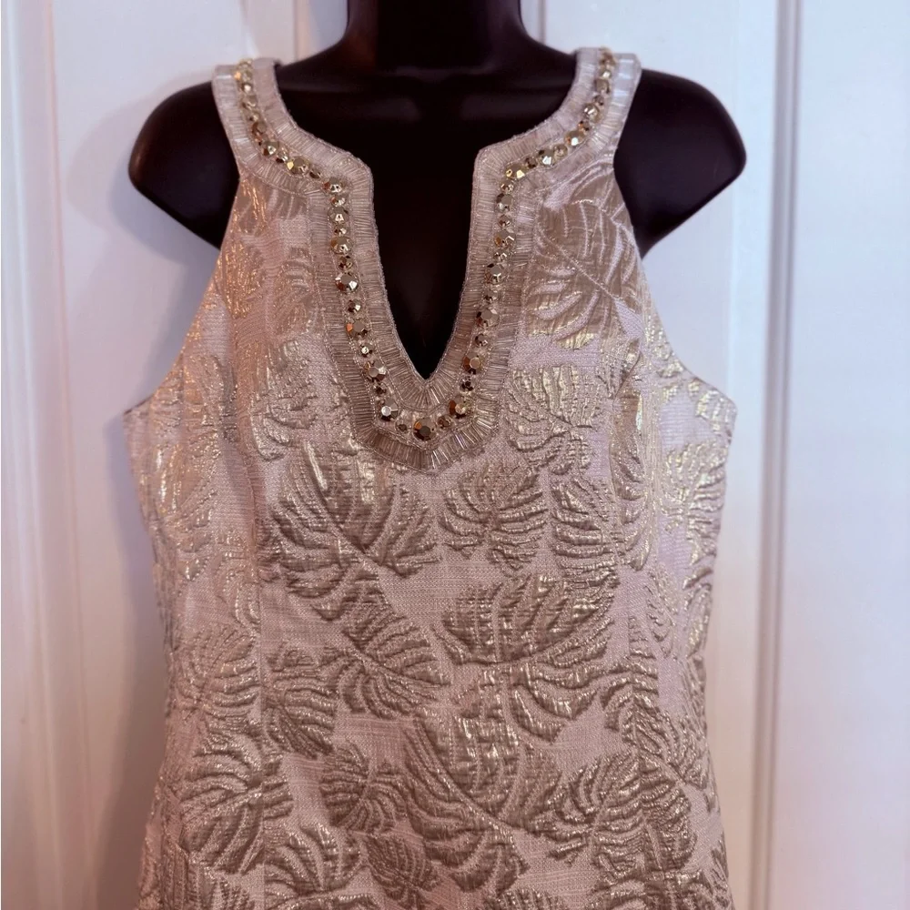 “LILLY PULITZER” Valli Resort Gold Palm Jacquard Shift Dress